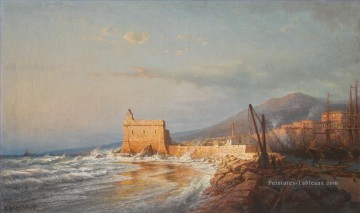 Coucher du soleil dans Stormy Weather Menton Alexey Bogolyubov dockscape Peinture à l'huile